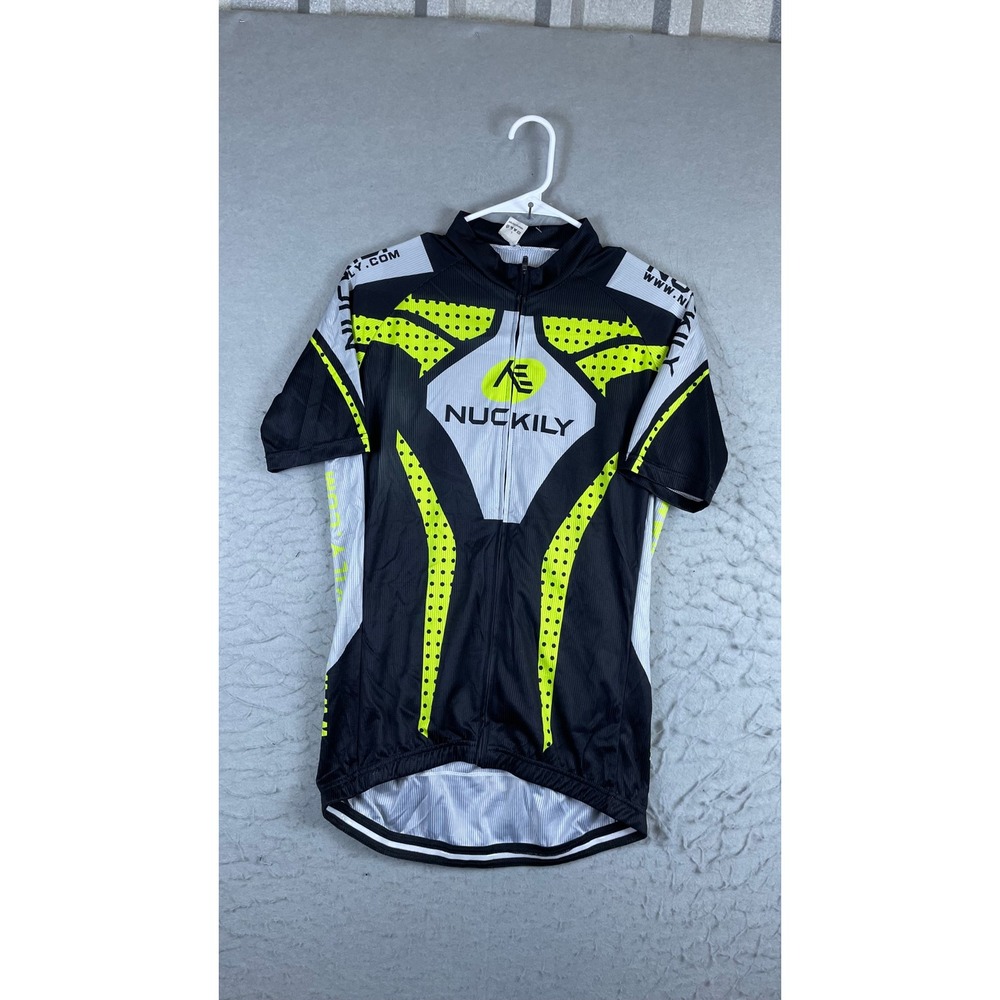 Nuckily Cycling Jersey Mens L Black Yellow Excellent Short Sleeve Full Zip Bike